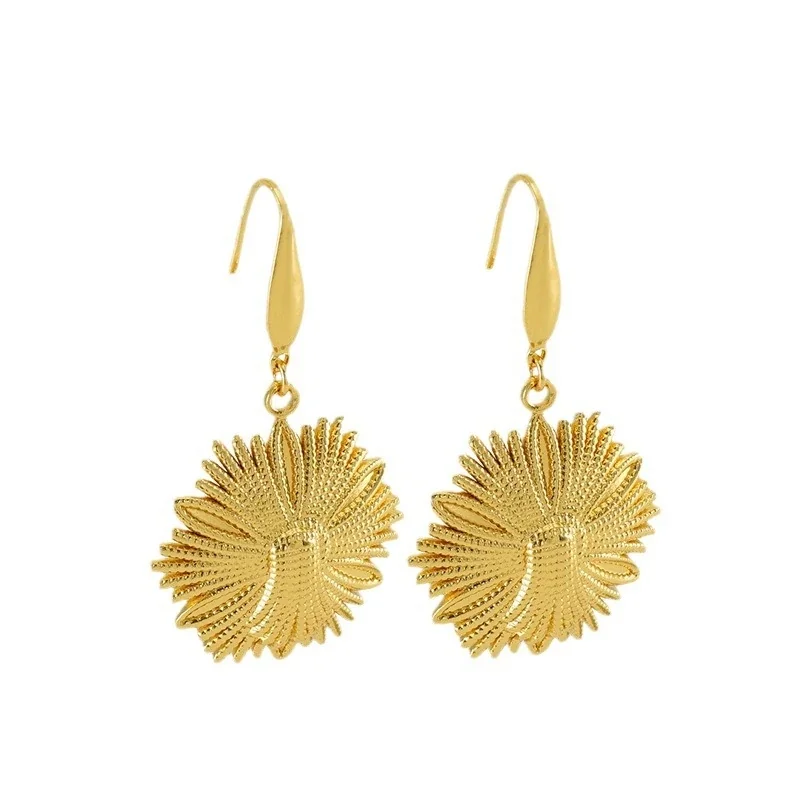 Sculptural Gold-Plated Bee Flower Drop Earrings