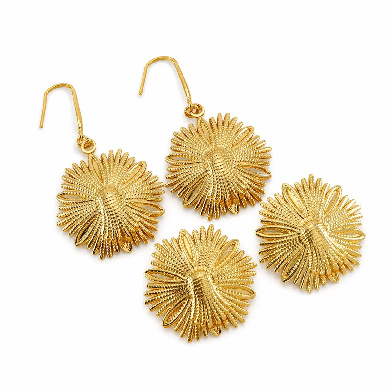 Sculptural Gold-Plated Bee Flower Drop Earrings
