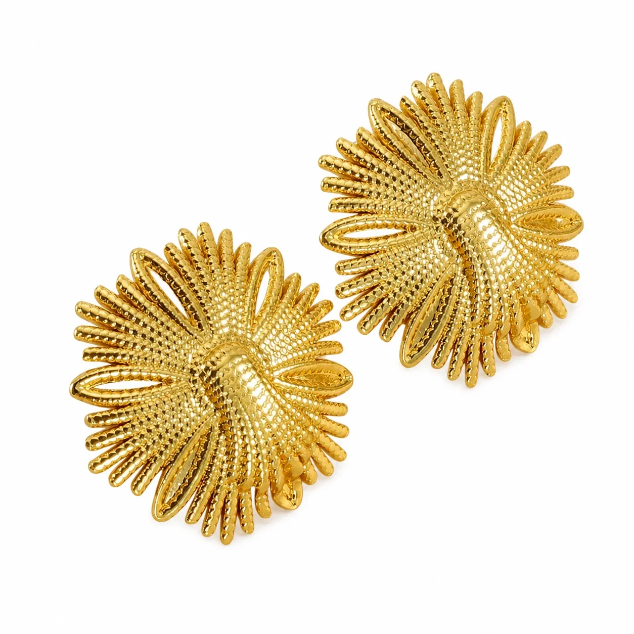 Sculptural Gold-Plated Bee Flower Drop Earrings