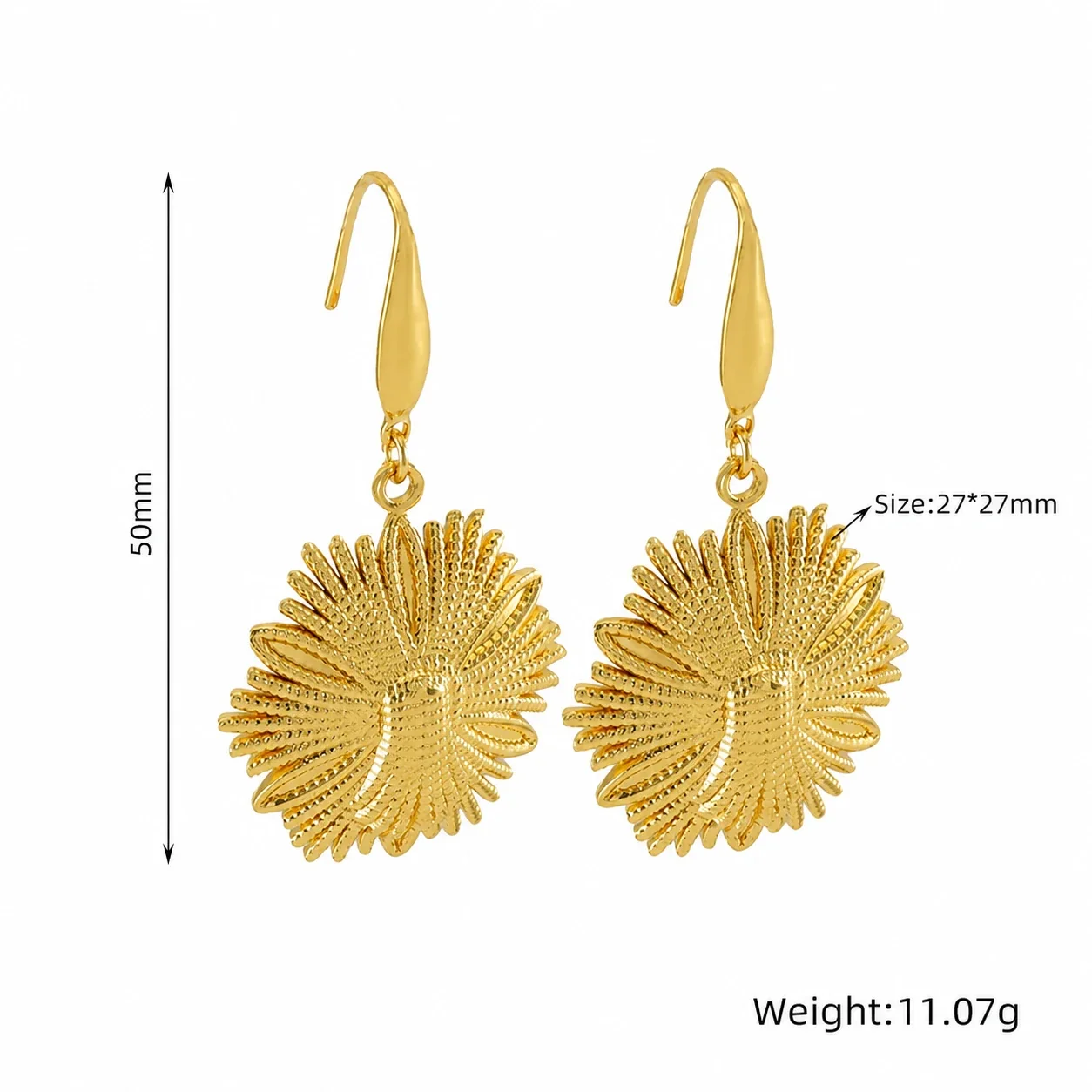Sculptural Gold-Plated Bee Flower Drop Earrings - Gold Bee Flower Hook