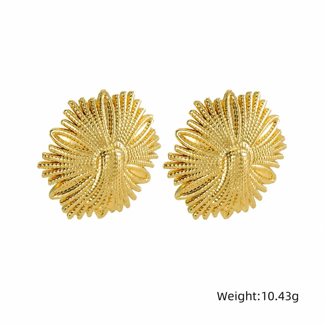 Sculptural Gold-Plated Bee Flower Drop Earrings - Gold Bee Flower Stud