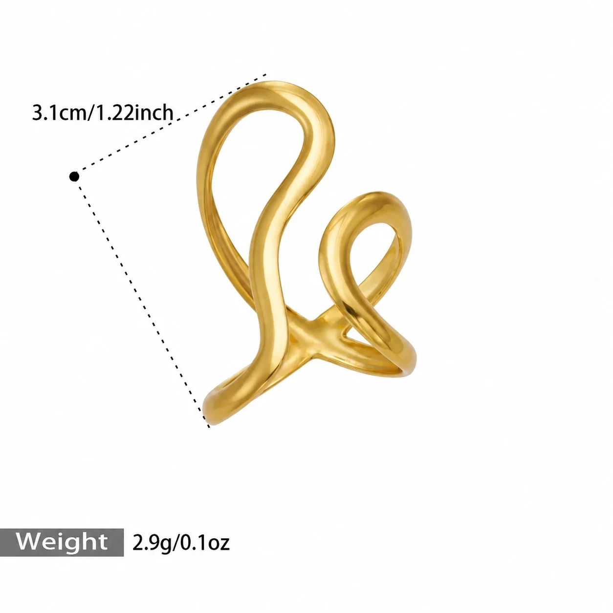 Open Rings: Leaf & Loop Motifs, 18K Gold-Plated 316 Stainless Steel - Gold Cutout Open