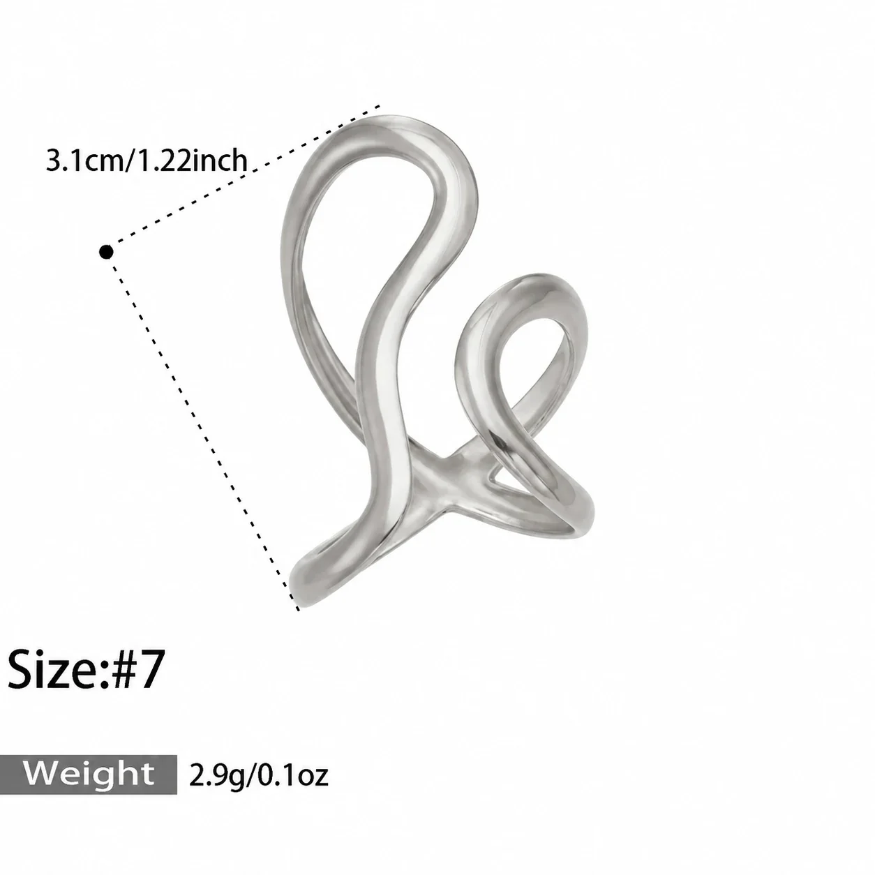 Open Rings: Leaf & Loop Motifs, 18K Gold-Plated 316 Stainless Steel - Silver Cutout Open