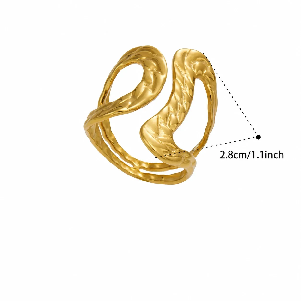 Open Rings: Leaf & Loop Motifs, 18K Gold-Plated 316 Stainless Steel - Gold Double-Sided Pattern Open