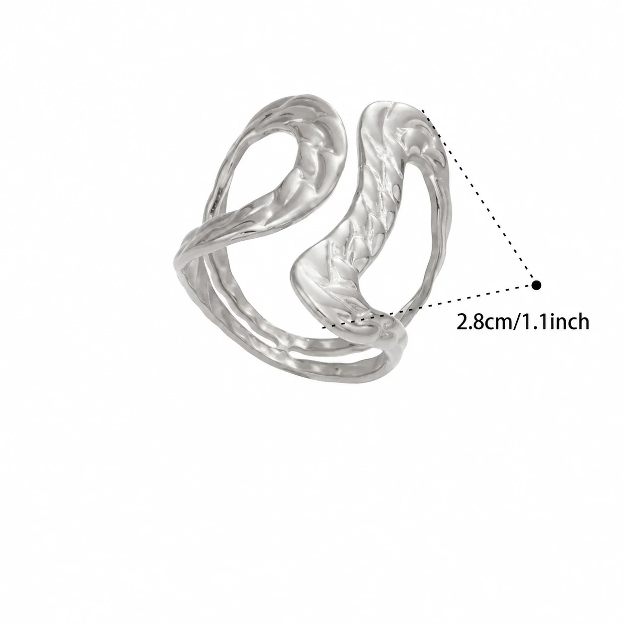Open Rings: Leaf & Loop Motifs, 18K Gold-Plated 316 Stainless Steel - Silver Double-Sided Pattern Open