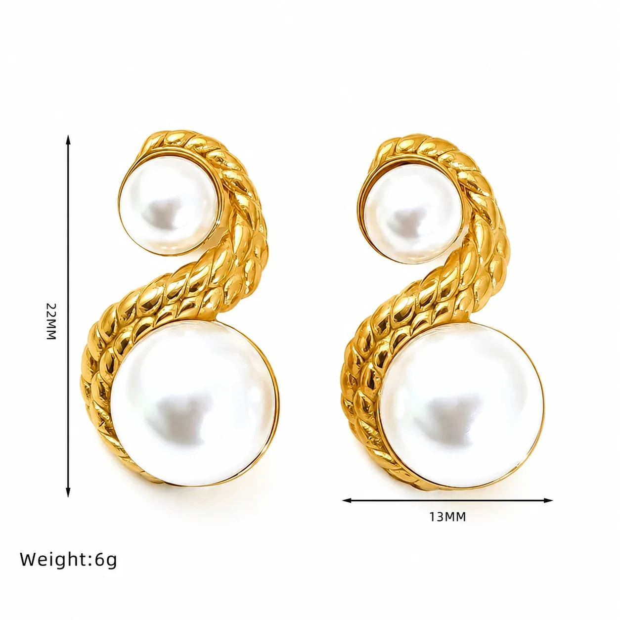 Sculptural Gold-Tone Pearl-Effect S-Curve Stud Earrings - Gold S-Curve Pearl-Effect