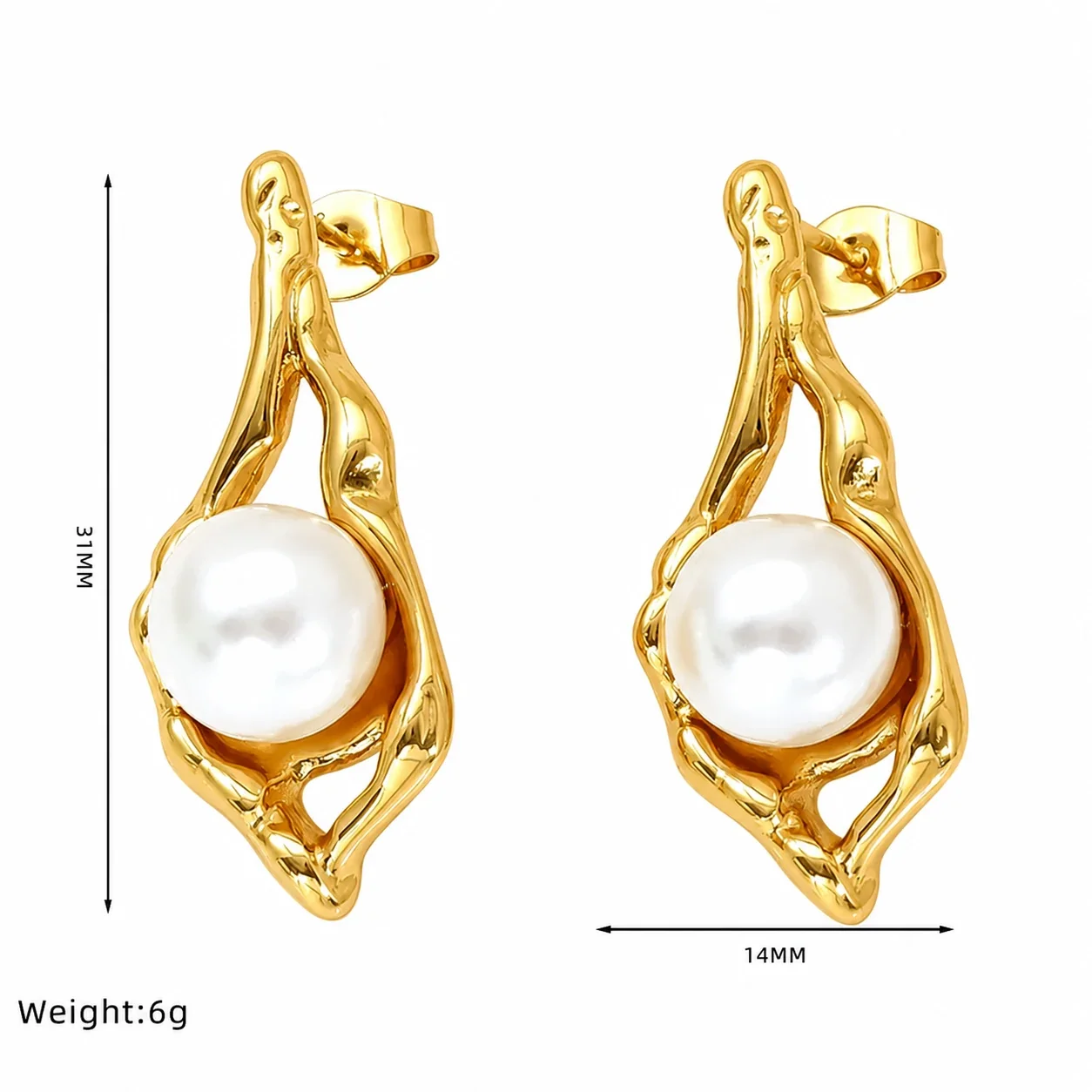 Sculptural Gold-Tone Pearl-Effect S-Curve Stud Earrings - Gold Open Drop Pearl-Effect