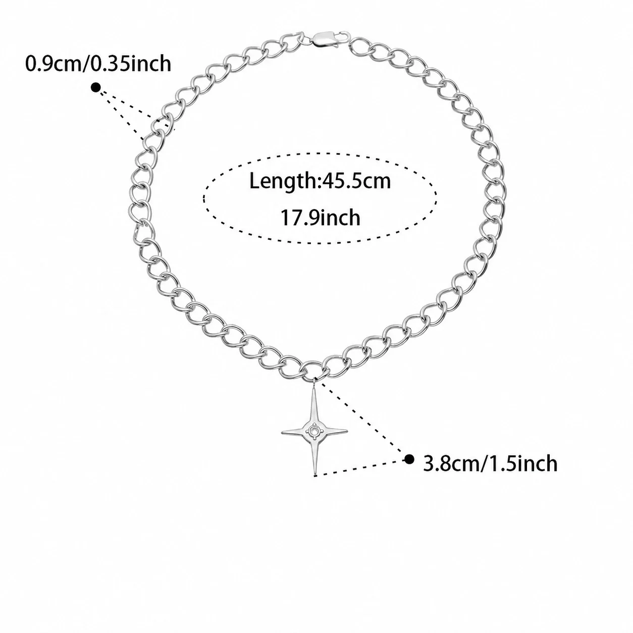Layered Silver-Plated 316L Starburst Curb Chain Necklace - Silver -Point Star Curb 45.5 cm