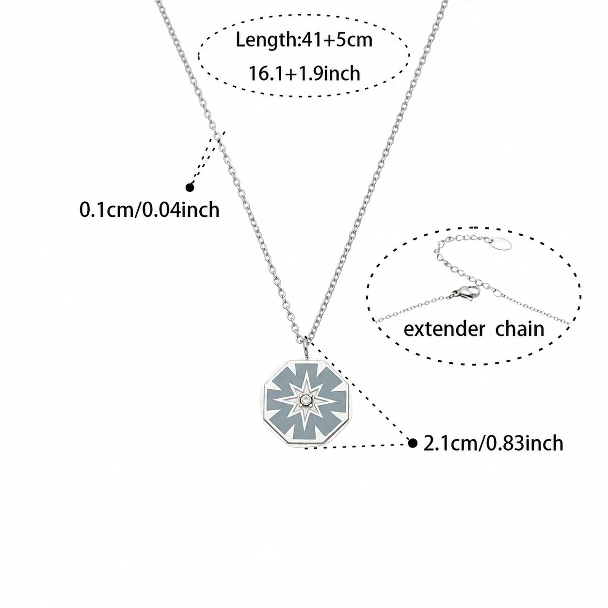 Layered Silver-Plated 316L Starburst Curb Chain Necklace - Silver Polygon Star 41+5 cm