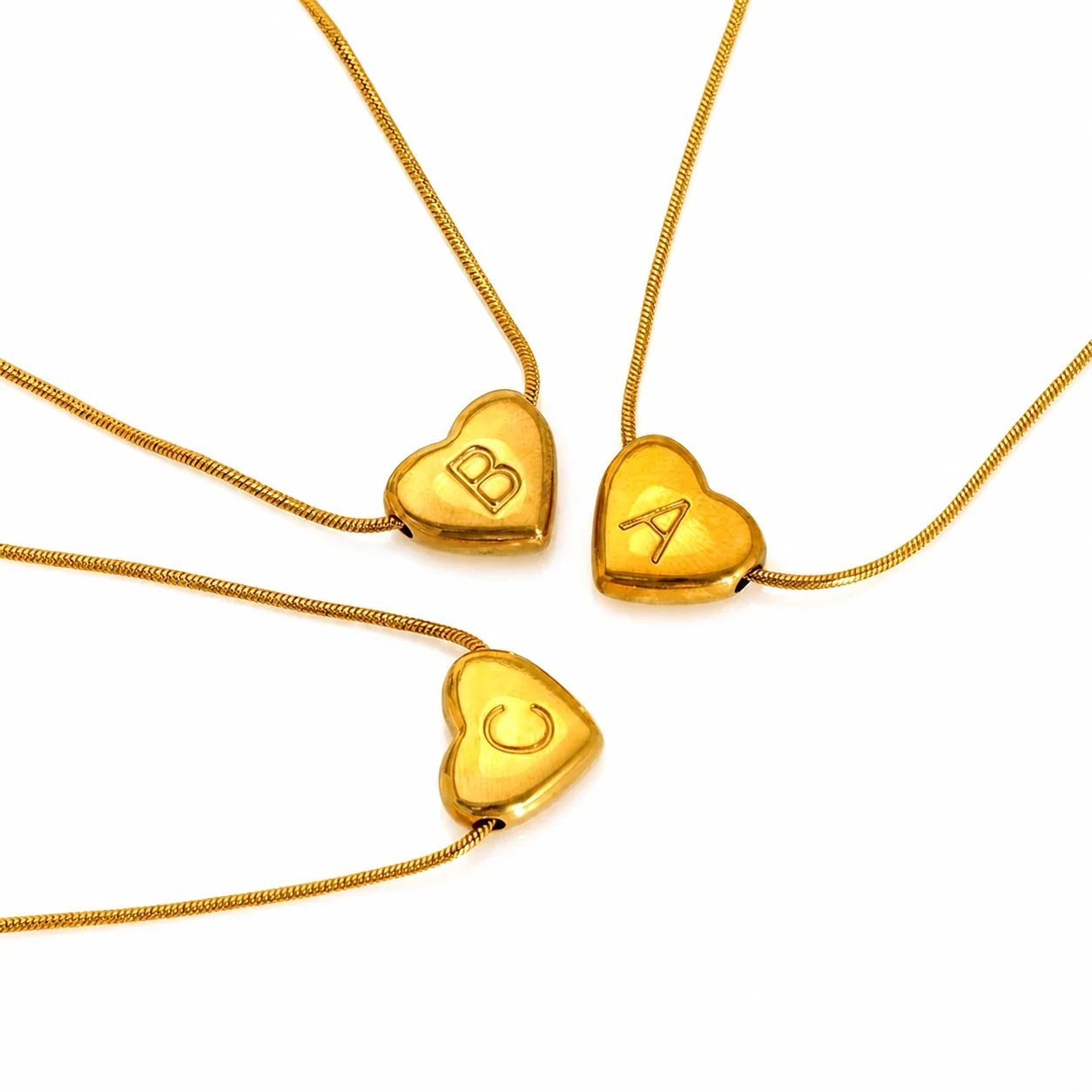 Personal Gold-Plated Heart Initial Snake Chain Necklace
