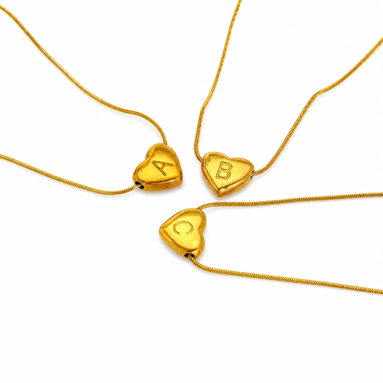 Personal Gold-Plated Heart Initial Snake Chain Necklace