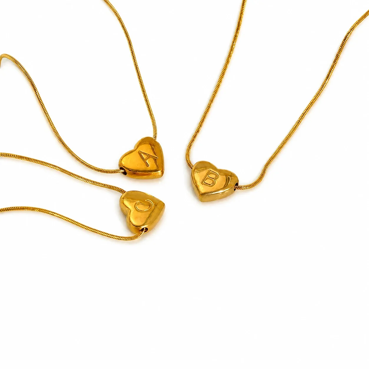 Personal Gold-Plated Heart Initial Snake Chain Necklace
