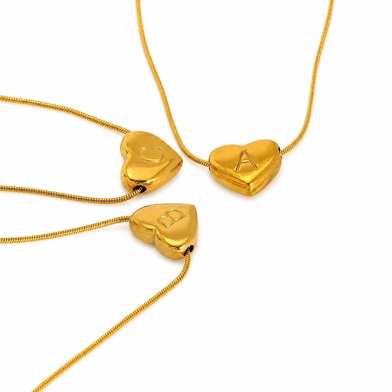 Personal Gold-Plated Heart Initial Snake Chain Necklace