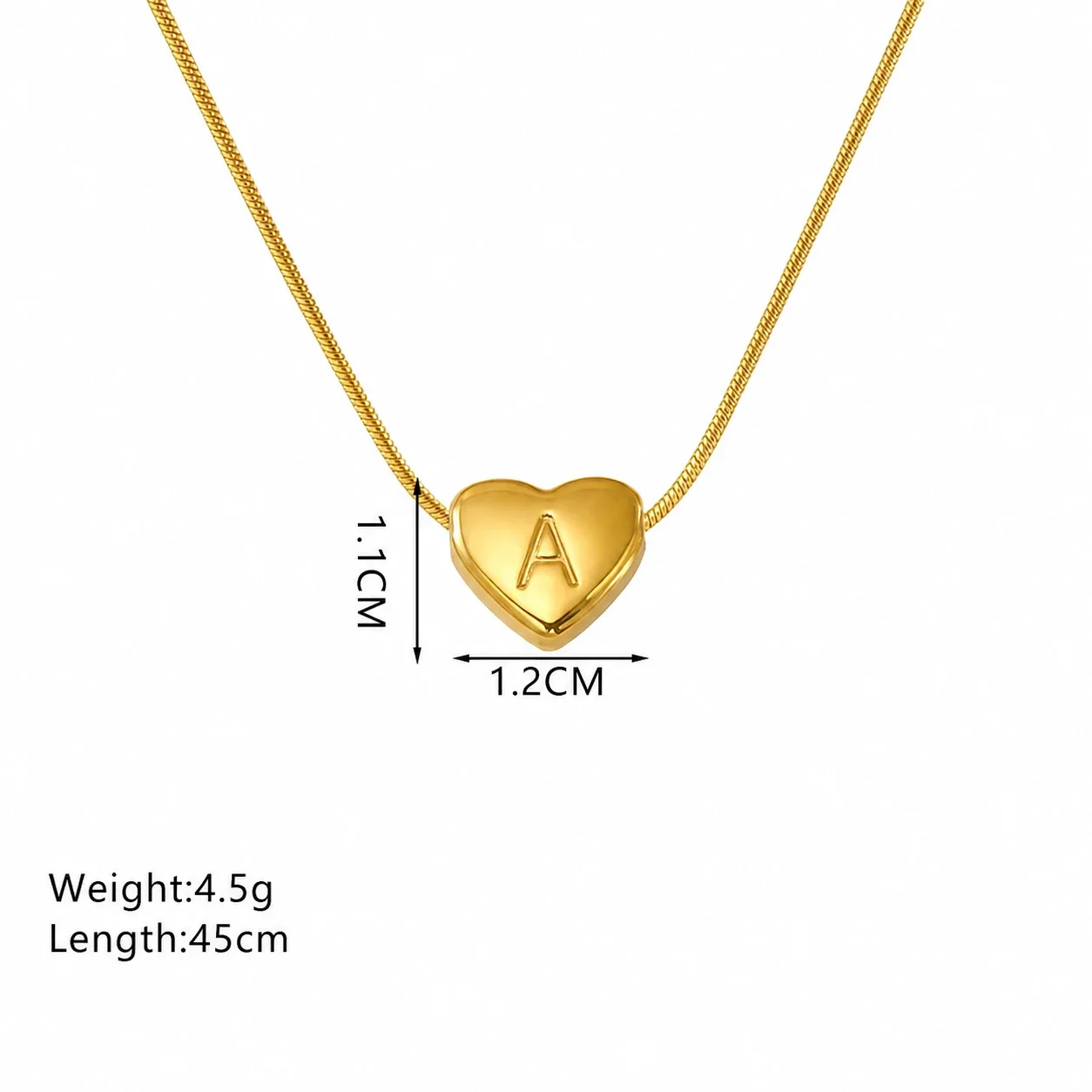 Personal Gold-Plated Heart Initial Snake Chain Necklace - Gold A