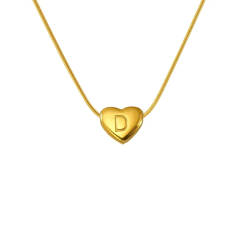 Personal Gold-Plated Heart Initial Snake Chain Necklace - Gold S