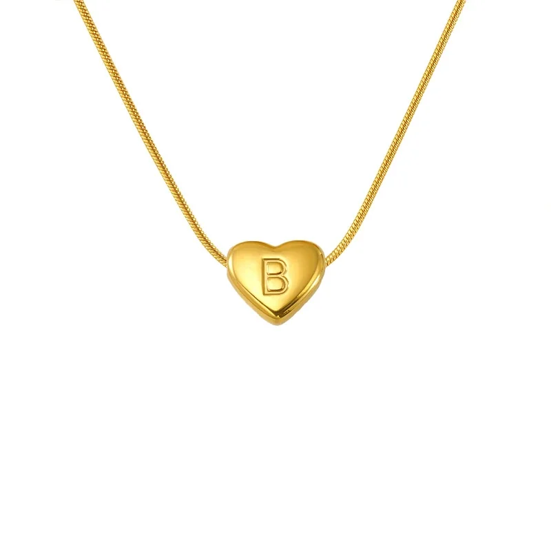 Personal Gold-Plated Heart Initial Snake Chain Necklace - Gold B