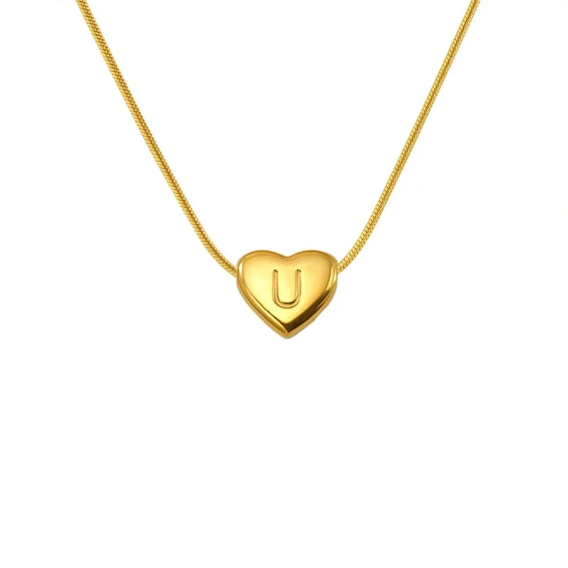 Personal Gold-Plated Heart Initial Snake Chain Necklace - Gold U