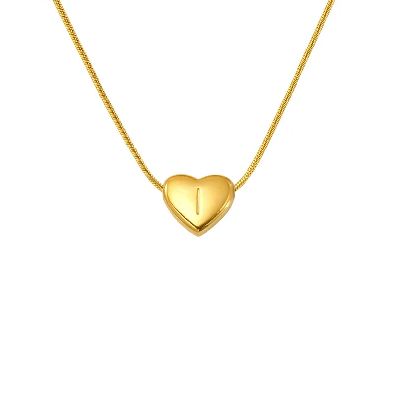 Personal Gold-Plated Heart Initial Snake Chain Necklace - Gold V