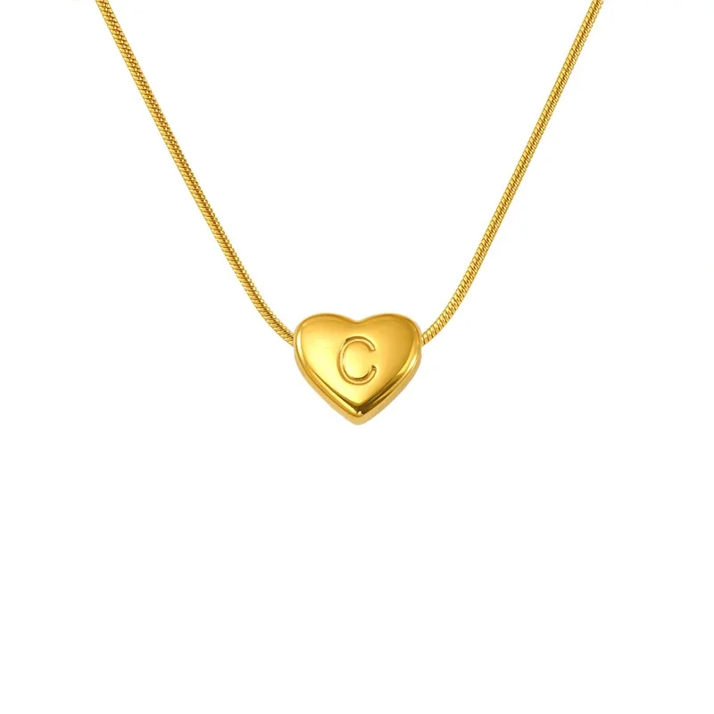 Personal Gold-Plated Heart Initial Snake Chain Necklace - Gold W