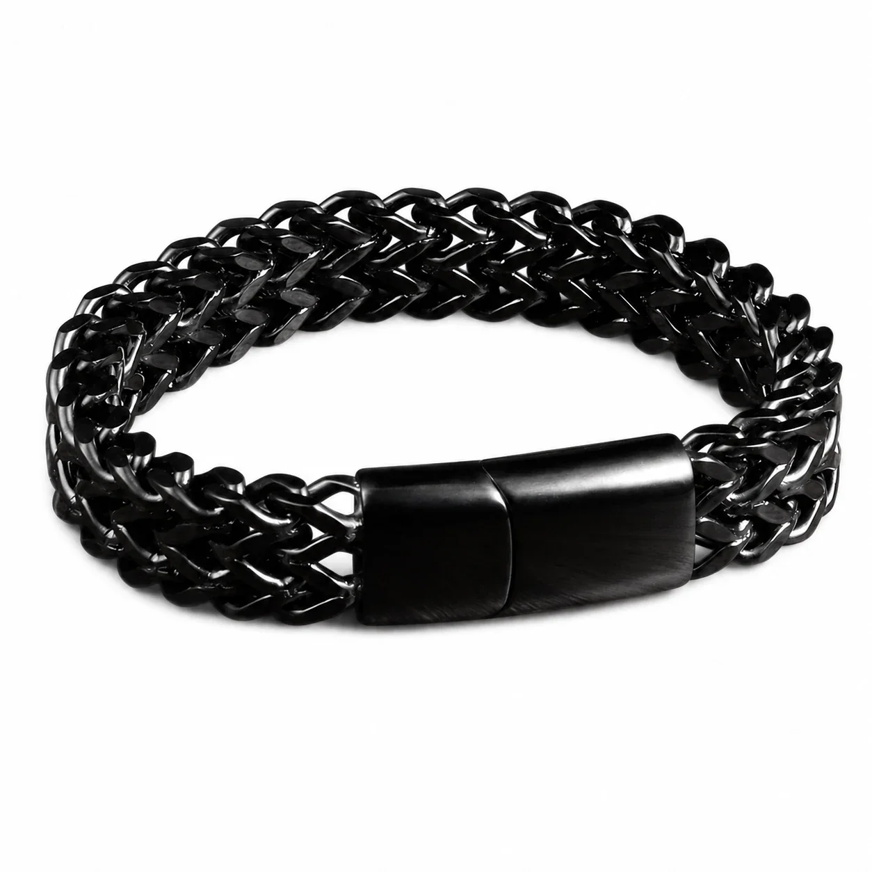 Bold 316 Stainless Steel Double-Row Chain Bracelet - Black Reversible Magnetic Clasp cm