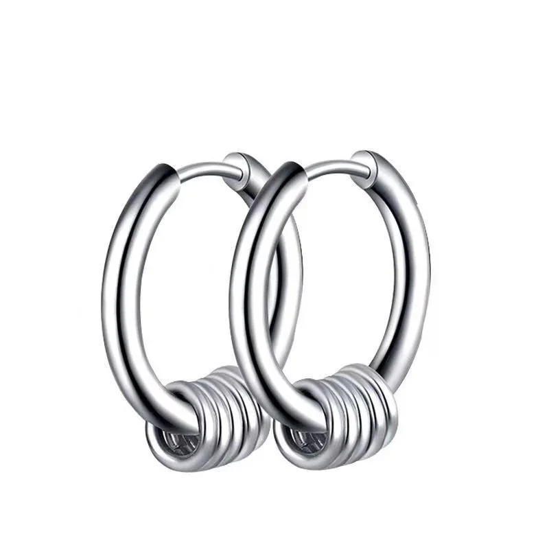 Polished Stainless Steel Hoop with Sliding Rings Earrings