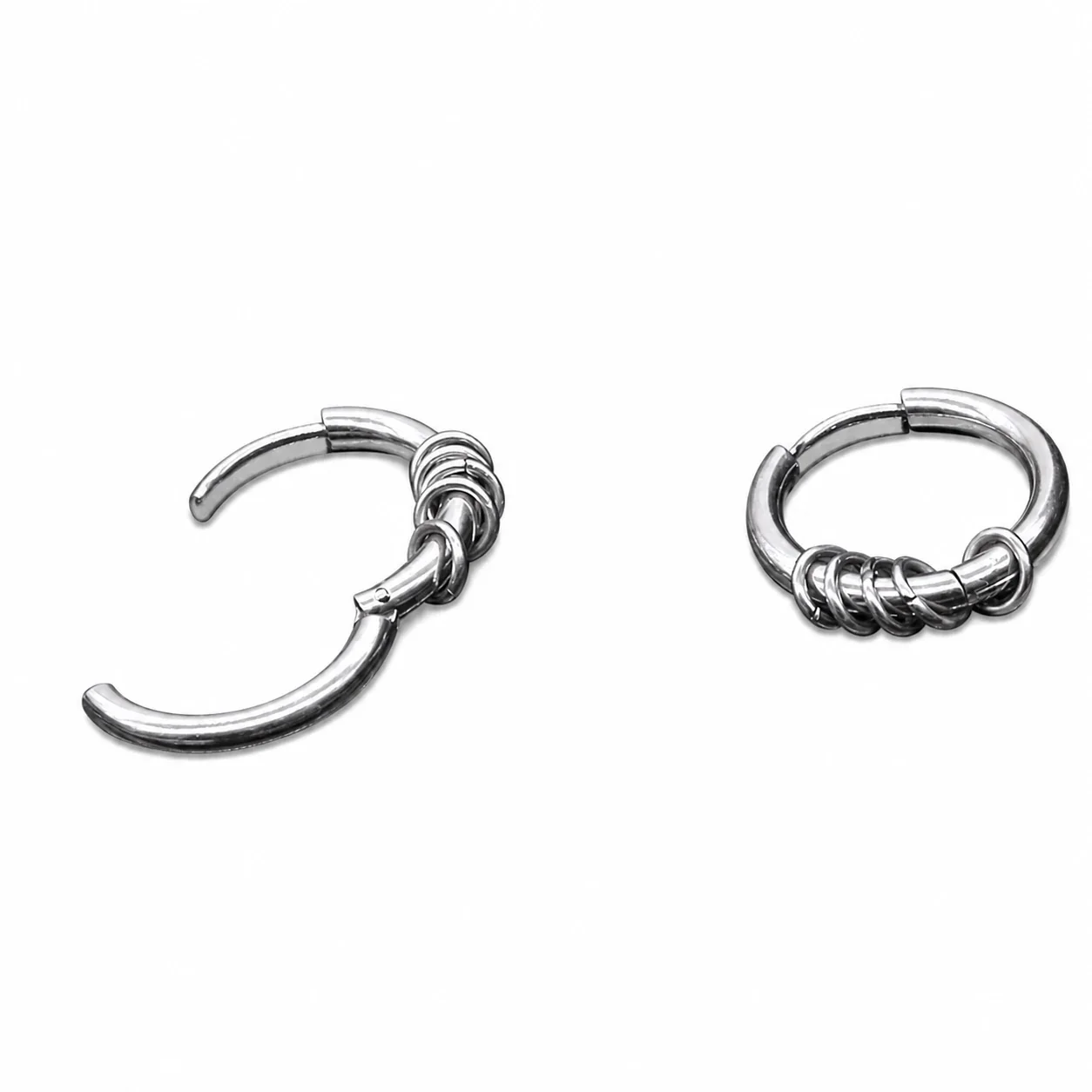 Polished Stainless Steel Hoop with Sliding Rings Earrings