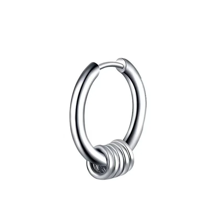 Polished Stainless Steel Hoop with Sliding Rings Earrings - Silver mm