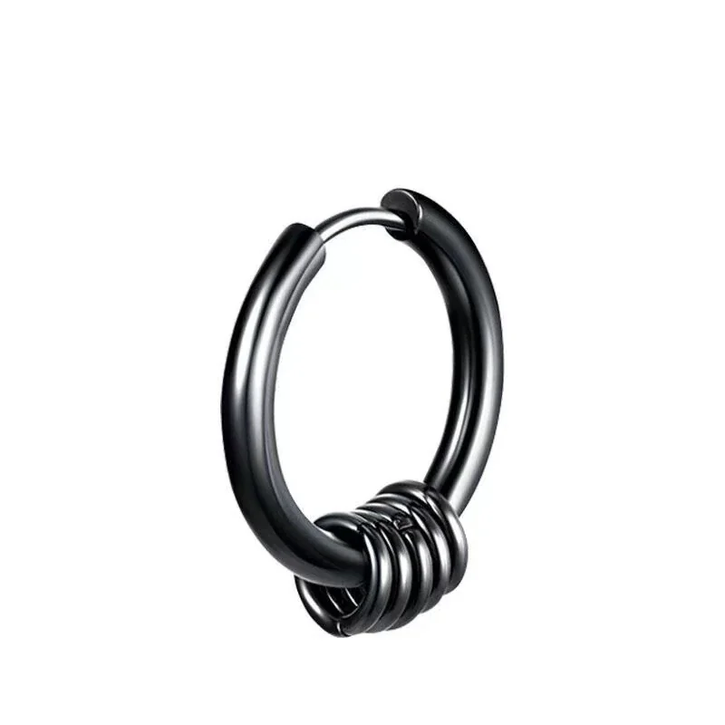 Polished Stainless Steel Hoop with Sliding Rings Earrings - Black mm