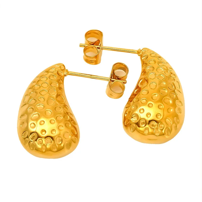 Sculptural 18K Gold-Plated Teardrop Ribbed Stud Earrings