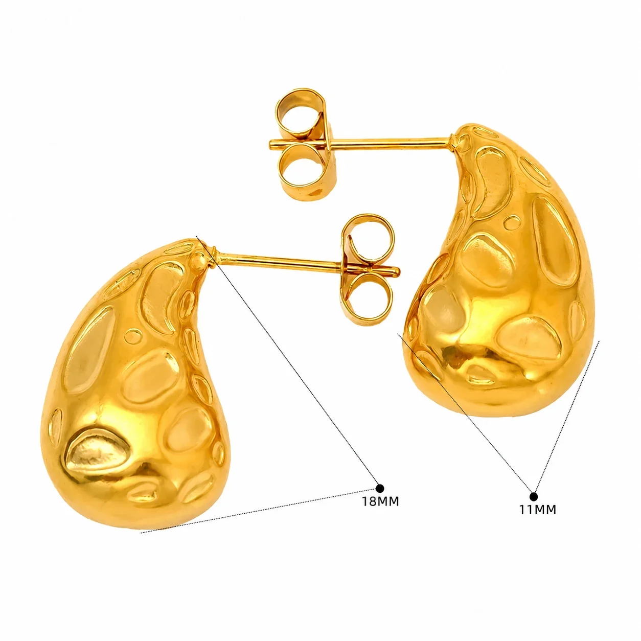 Sculptural 18K Gold-Plated Teardrop Ribbed Stud Earrings - Gold Ribbed Teardrop