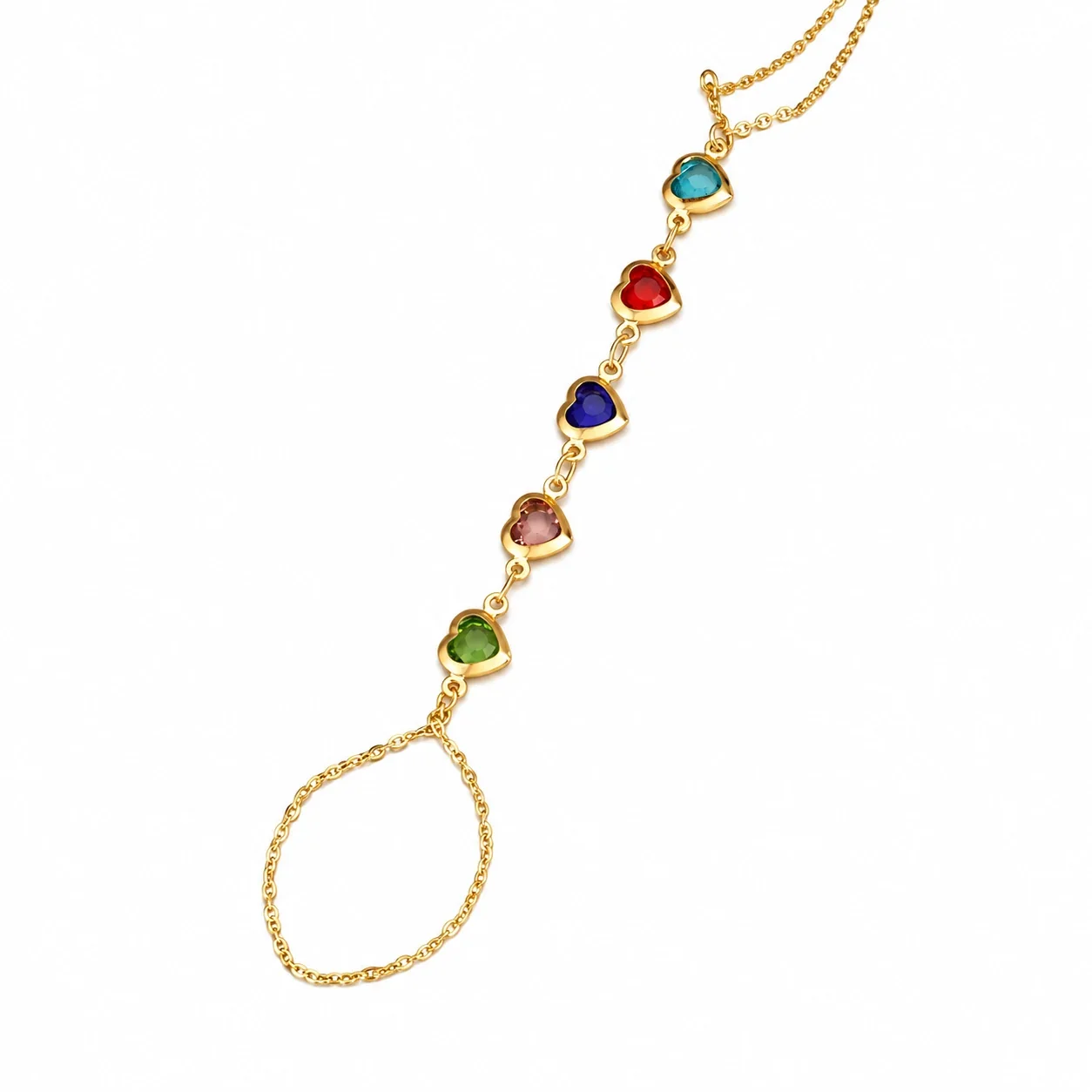 Foto del producto: Pulsera de cadena para mano con cinco circonitas en forma de corazón, chapada en oro