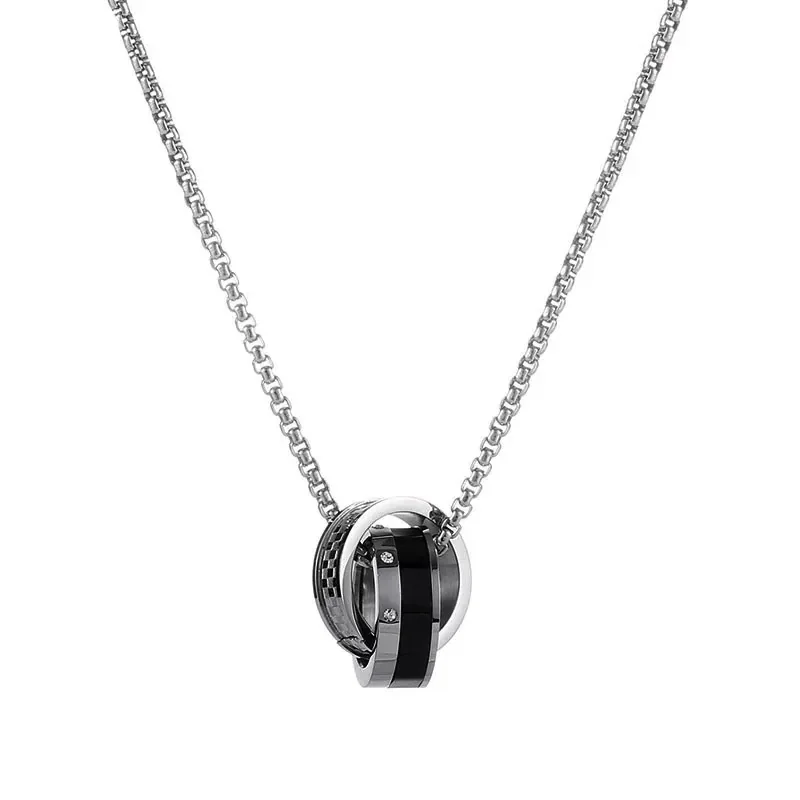 Graphic Silver-Plated Stainless Steel Double Hoop Pendant Necklace
