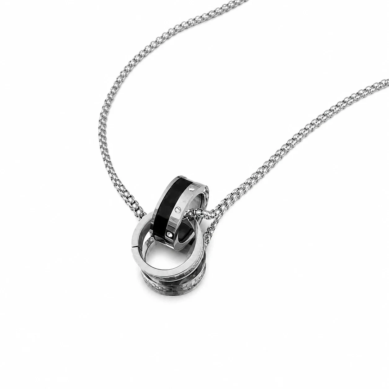 Graphic Silver-Plated Stainless Steel Double Hoop Pendant Necklace