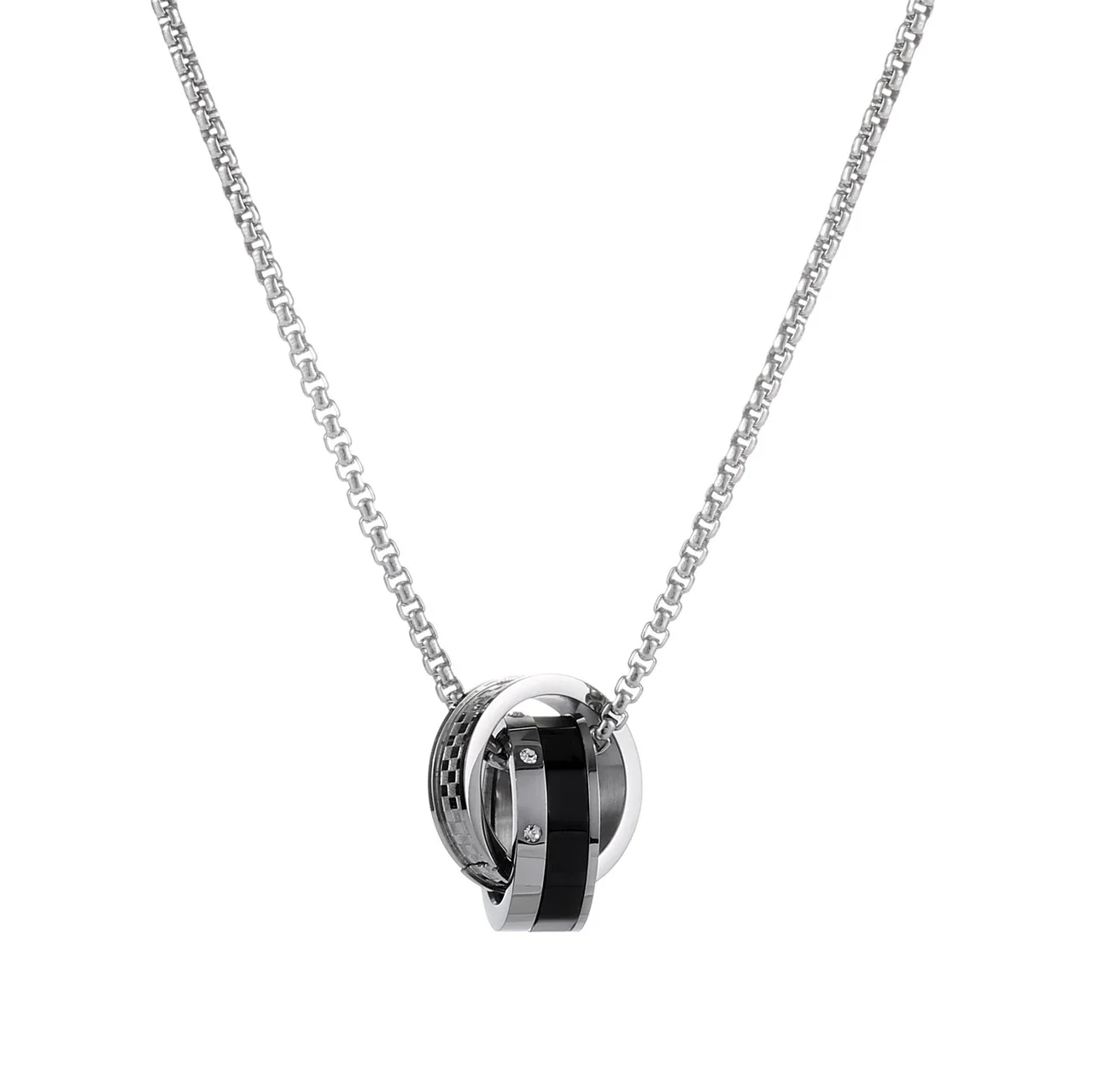 Graphic Silver-Plated Stainless Steel Double Hoop Pendant Necklace - Double cm
