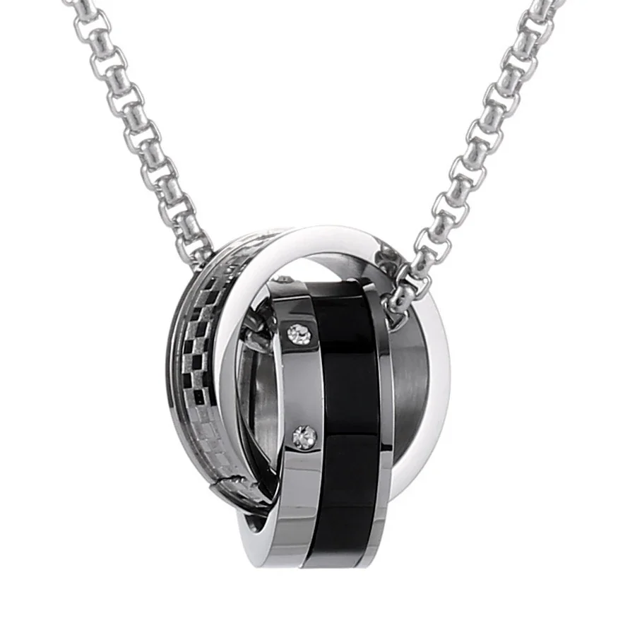 Graphic Silver-Plated Stainless Steel Double Hoop Pendant Necklace - Only