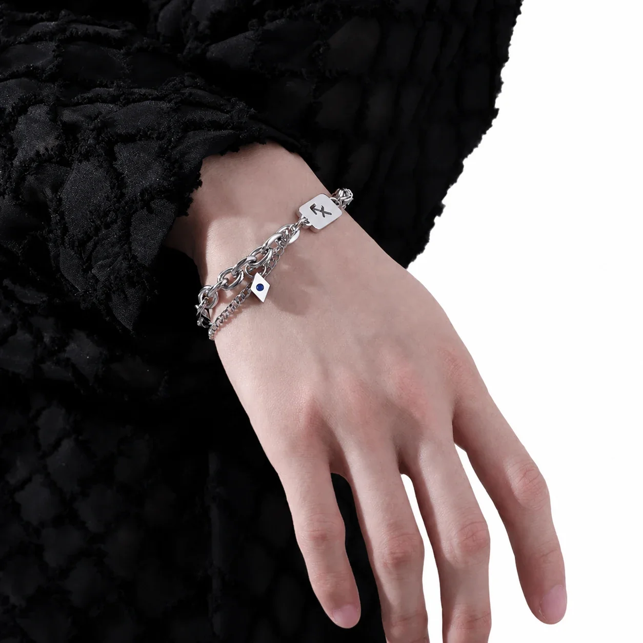 Edgy Stainless Steel Silver-Tone Layered Curb Zodiac Bracelet
