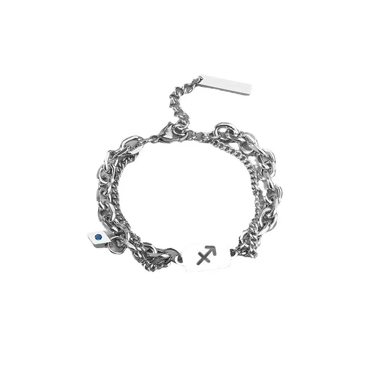 Edgy Stainless Steel Silver-Tone Layered Curb Zodiac Bracelet