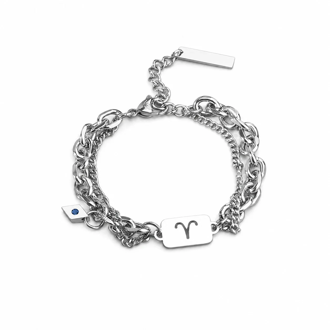 Edgy Stainless Steel Silver-Tone Layered Curb Zodiac Bracelet - Taurus