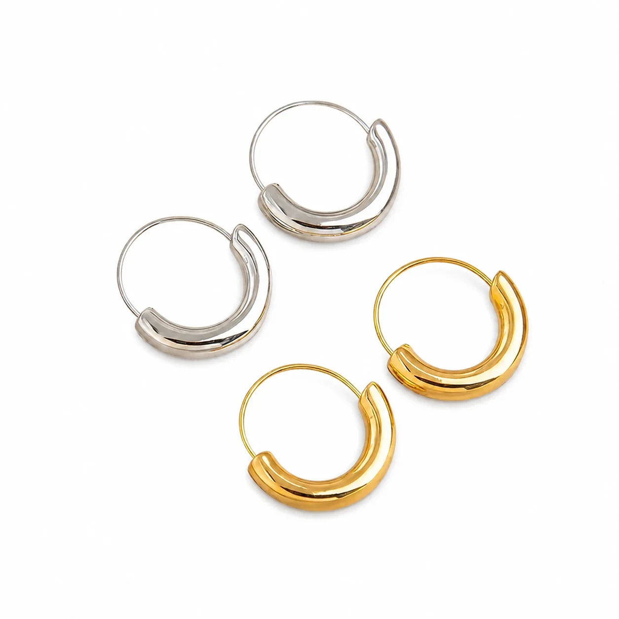 Polished Stainless Steel Tubular Hoop Earrings