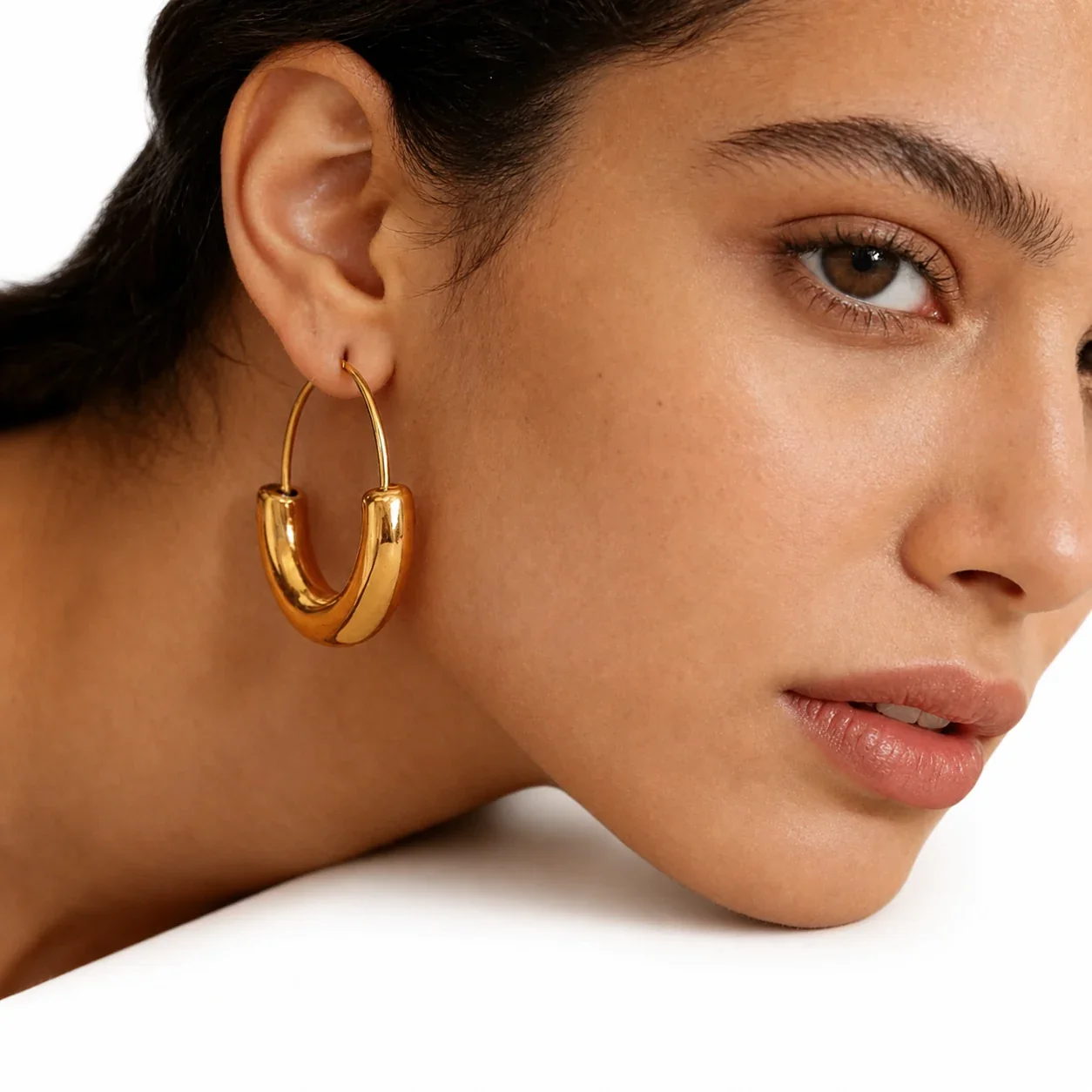 Polished Stainless Steel Tubular Hoop Earrings