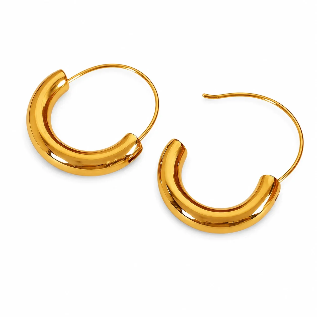 Polished Stainless Steel Tubular Hoop Earrings
