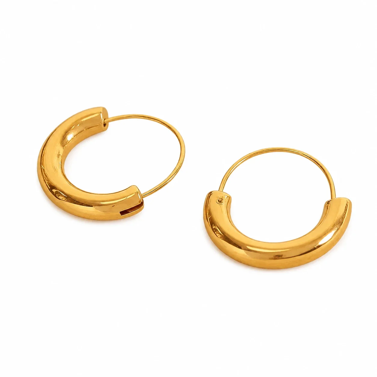 Polished Stainless Steel Tubular Hoop Earrings