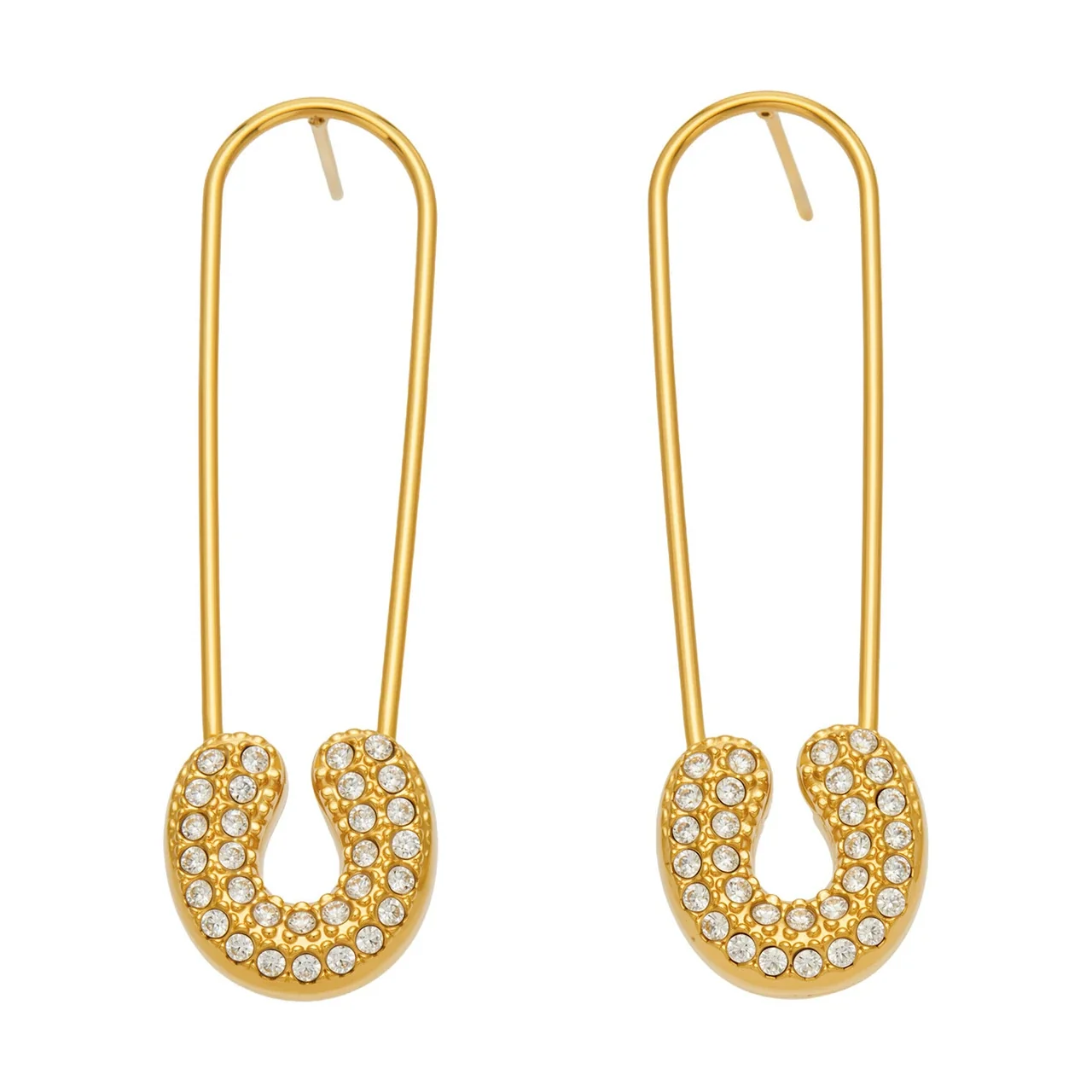 Safety Pin 18K Gold PVD 316L Stainless Steel CZ Drop Earrings