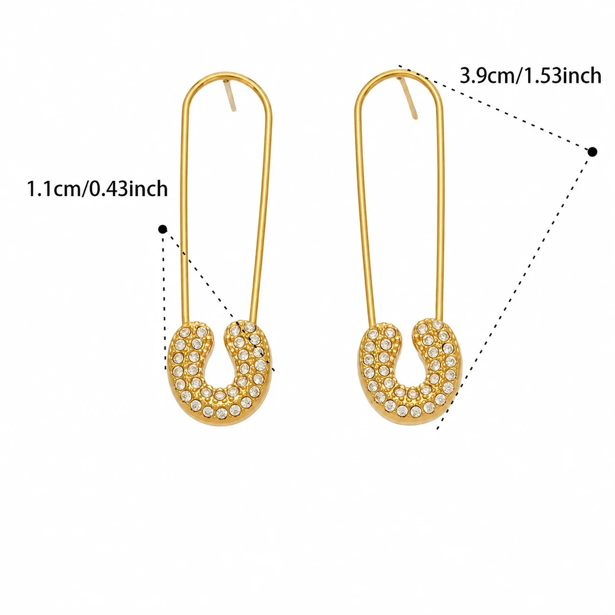 Safety Pin 18K Gold-Plated 316L CZ Drop Earrings - Gold