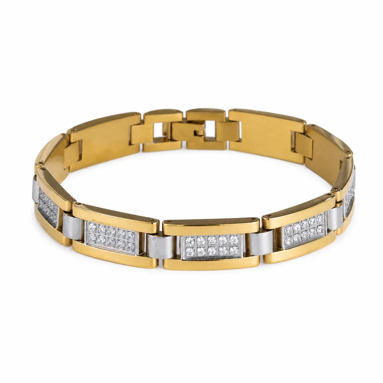 Bold 316 Stainless Steel Pavé Link Chain Bracelet - Gold Pavé