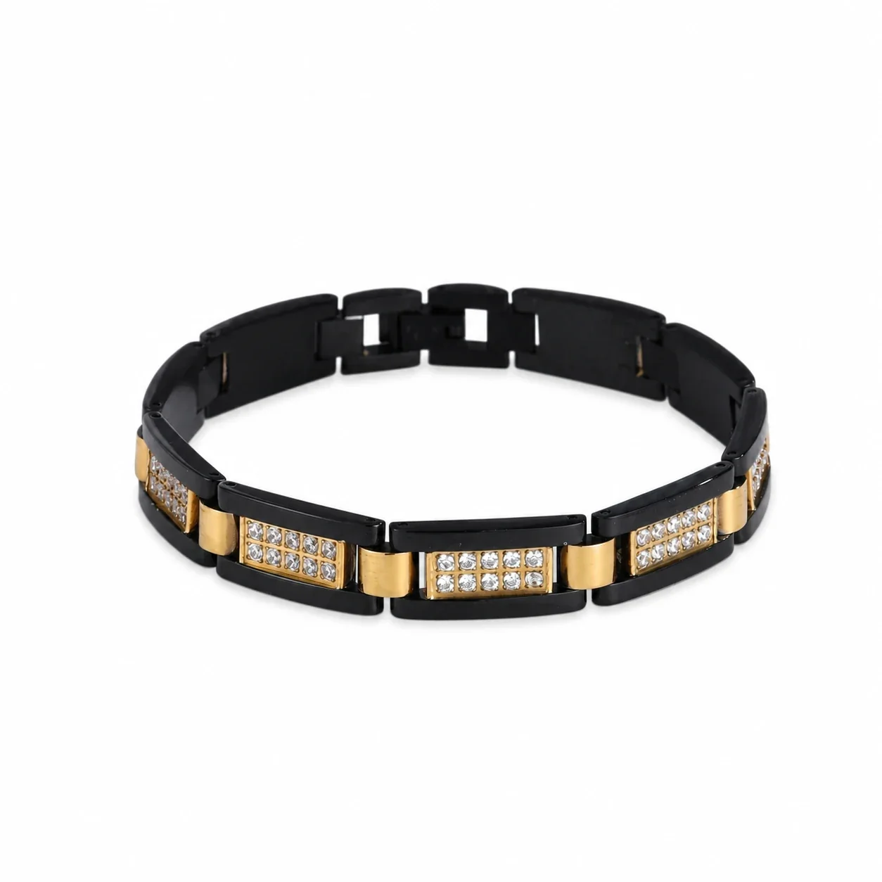 Bold 316 Stainless Steel Pavé Link Chain Bracelet - Black Gold Pavé