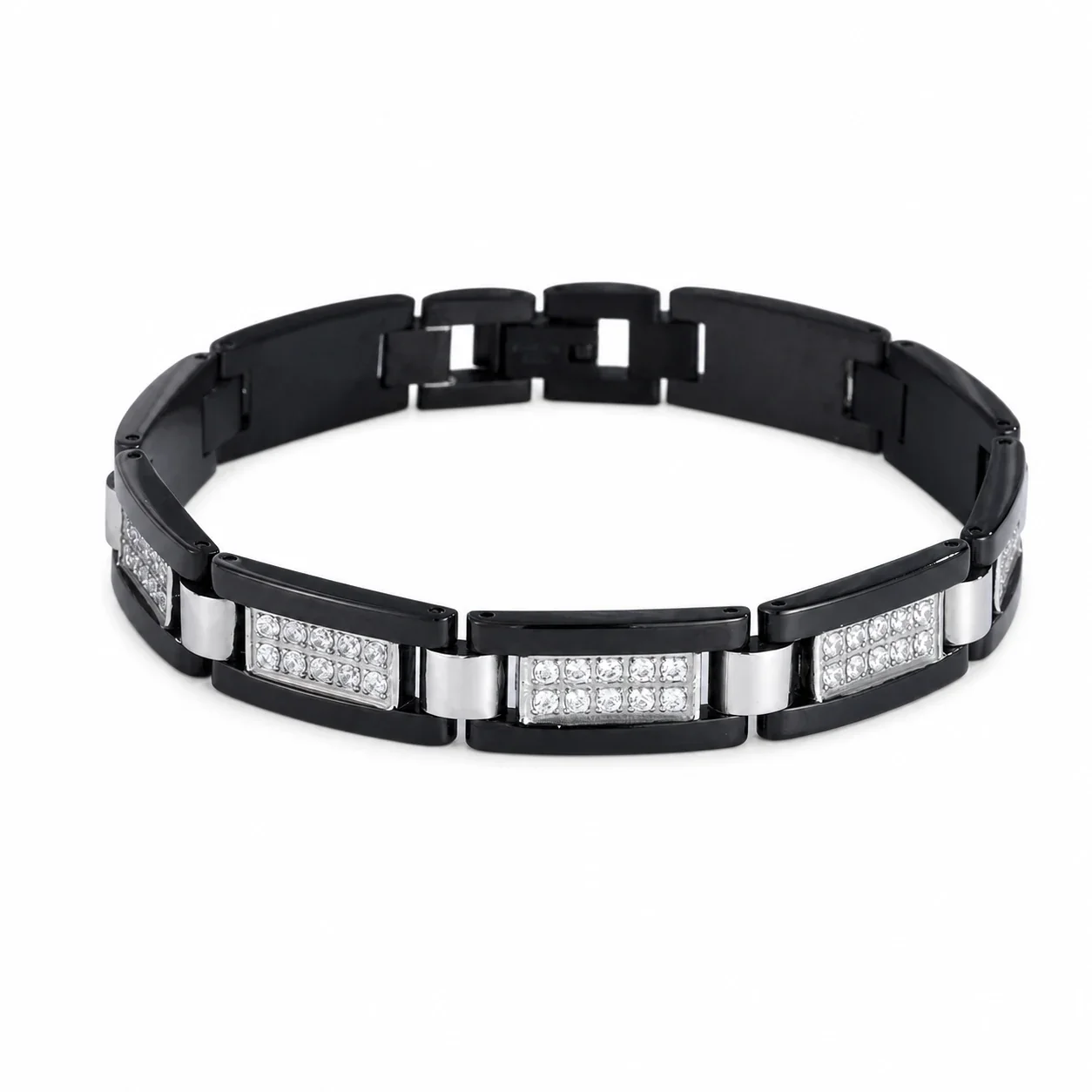 Bold 316 Stainless Steel Pavé Link Chain Bracelet - Black Pavé