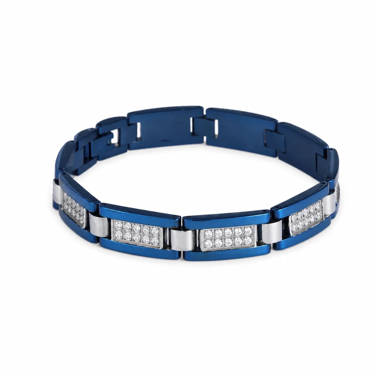 Bold 316 Stainless Steel Pavé Link Chain Bracelet - Blue Pavé