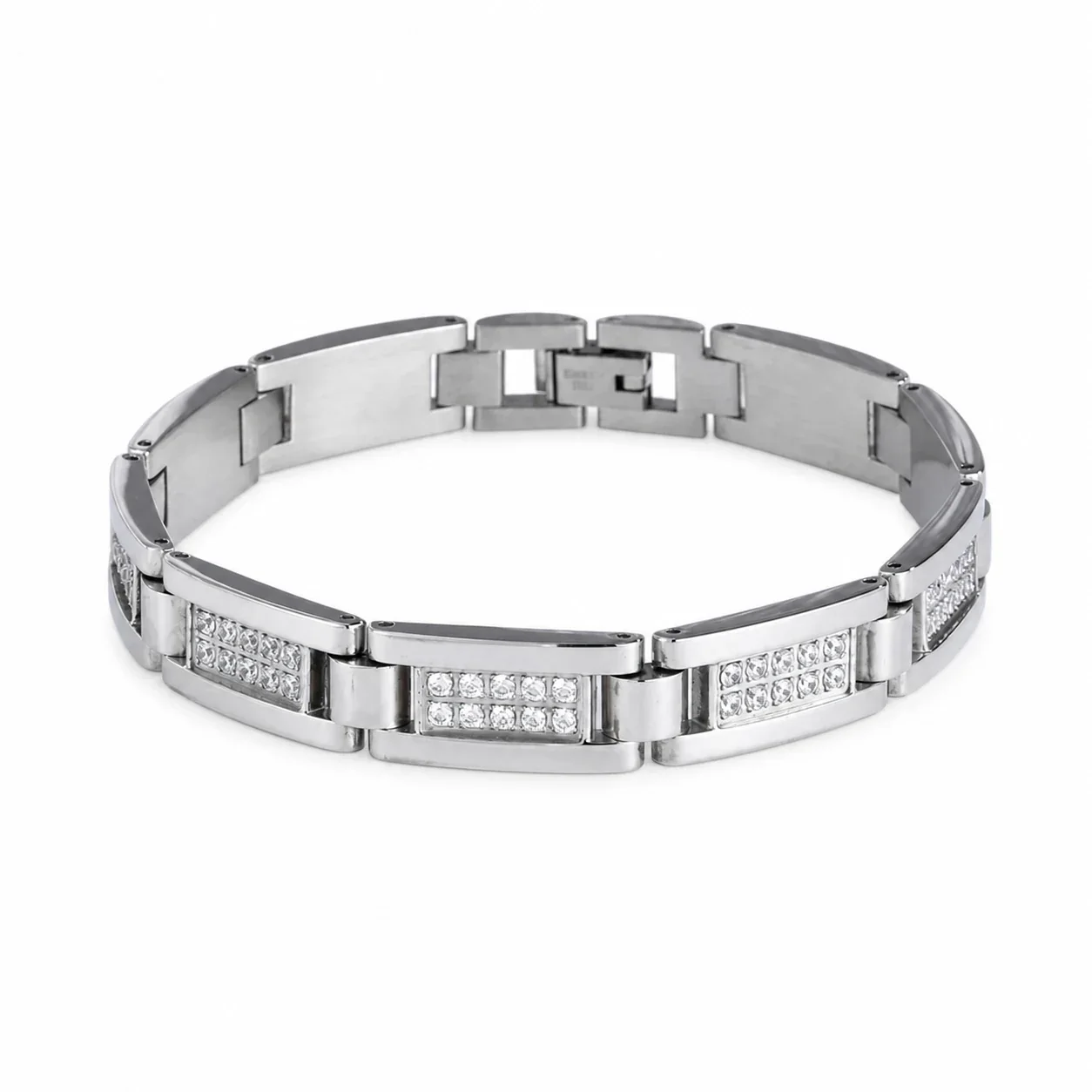Bold 316 Stainless Steel Pavé Link Chain Bracelet - Silver Pavé