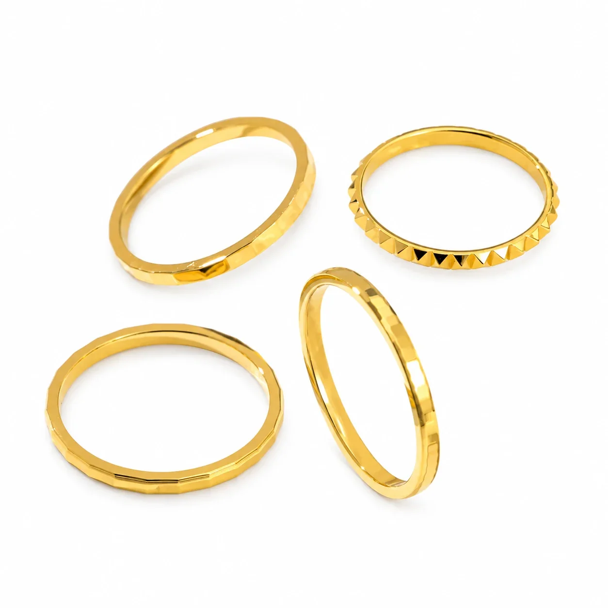 Stacking Ring, Geometric Faceted or Pyramid Band, Gold-Plated Steel